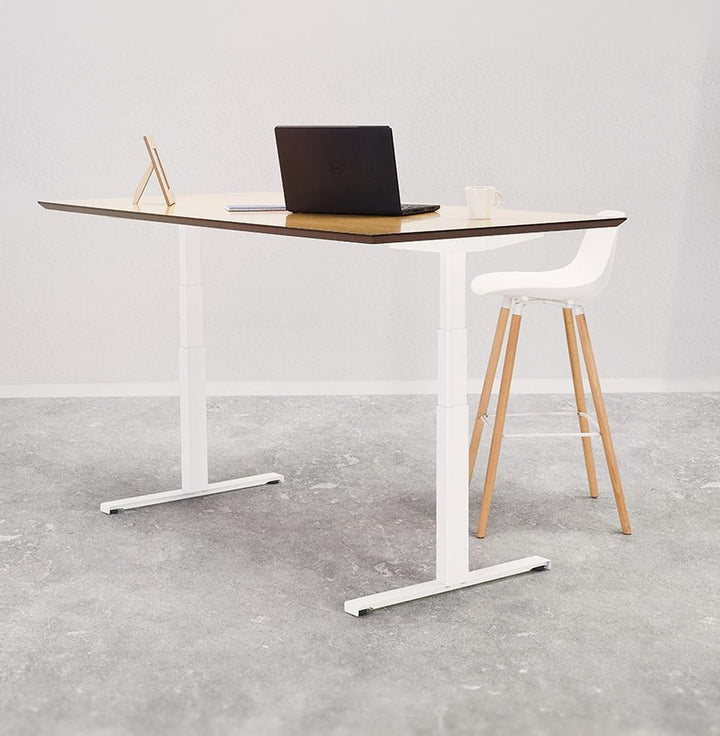 Ergonomischer Bürotisch - MDF-Holz Tischplatte - 120 kg Belastbarkeit - beige-weißes Metallgestell - fördert gesunde Arbeitshaltung - Kadima Design_