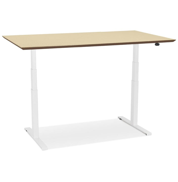 Höhenverstellbarer Computertisch - Beige-weiße Farbkombination - 150x70 cm Arbeitsfläche - elektrischer Antrieb - perfekt für kleine Räume - Kadima Design_