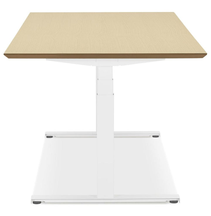 Ergonomischer Arbeitstisch - Große beige-weiße MDF-Platte - elektrisch verstellbar 63-128 cm - stabiles Metallgestell - für Büro und Homeoffice - Kadima Design_