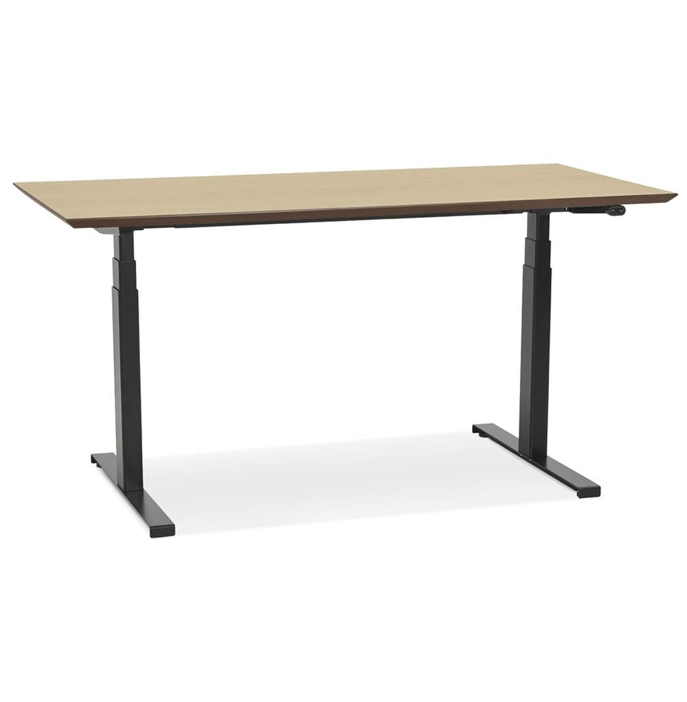 Höhenverstellbarer Schreibtisch - 150x70 cm - beige-schwarz - MDF-Holzplatte - elektrisch von 63-128 cm verstellbar - stilvoll und praktisch - Kadima Design_