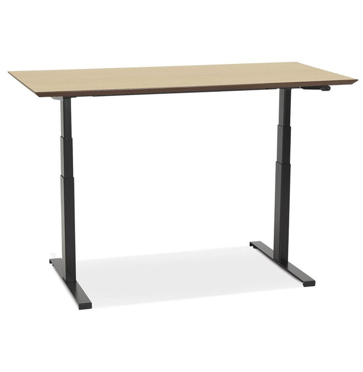 Kompakter Bürotisch - Elektrische Höhenverstellung - beige-schwarze Farbkombination - 120 kg Belastbarkeit - ideal für kleine Räume - Kadima Design_