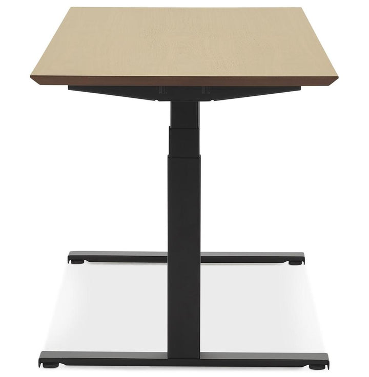 Ergonomischer Arbeitstisch - Beige-schwarze MDF-Platte - 150x70 cm - elektrisch verstellbar 63-128 cm - fördert gesundes Arbeiten - Kadima Design_