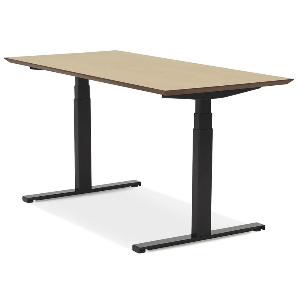 Schreibtisch für flexible Nutzung - 150x70 cm - beige-schwarz - elektrische Höhenverstellung - unterstützt verschiedene Arbeitspositionen - Kadima Design_