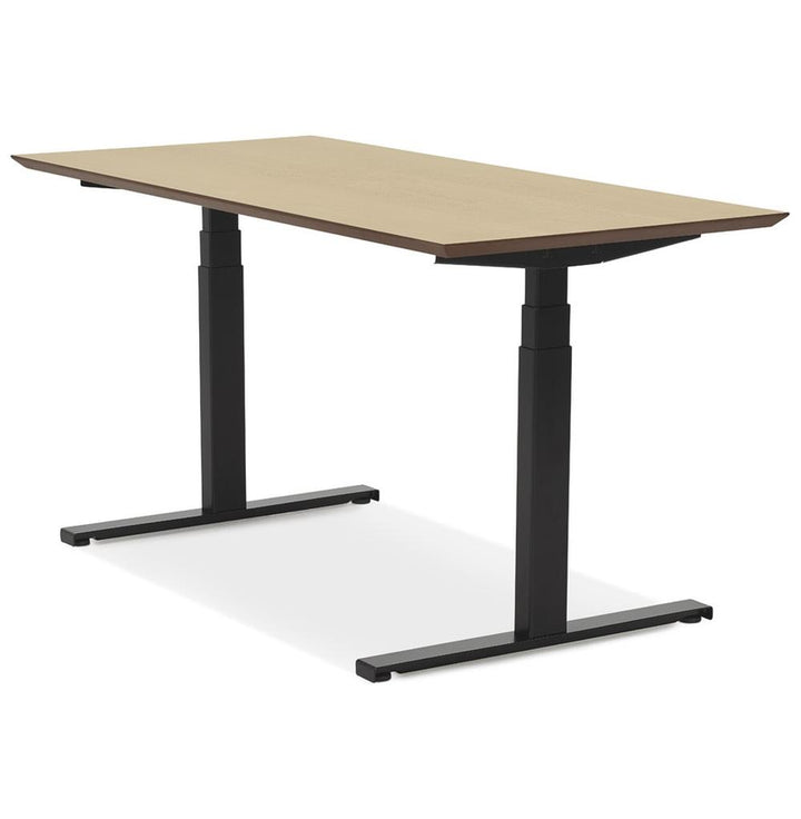 Schreibtisch für flexible Nutzung - 150x70 cm - beige-schwarz - elektrische Höhenverstellung - unterstützt verschiedene Arbeitspositionen - Kadima Design_