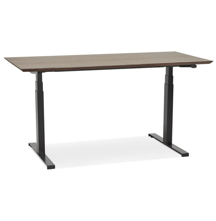 Braun-schwarzer höhenverstellbarer Schreibtisch - 150x70 cm - MDF-Holzplatte - elektrisch von 63-128 cm verstellbar - elegant und funktional - Kadima Design_