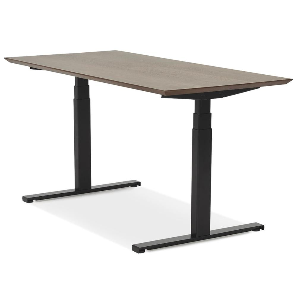 Schreibtisch für Homeoffice - 150x70 cm - braun-schwarz - elektrische Höhenverstellung - unterstützt produktives Arbeiten zuhause - Kadima Design_