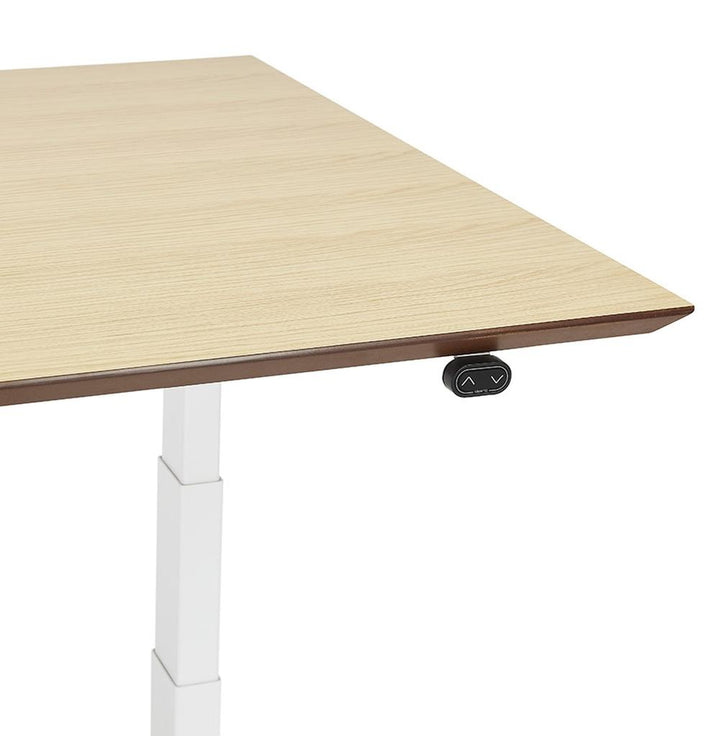 Ergonomischer Bürotisch - MDF-Holz Tischplatte - 120 kg Belastbarkeit - beige-weißes Metallgestell - fördert gesunde Arbeitshaltung - Kadima Design_