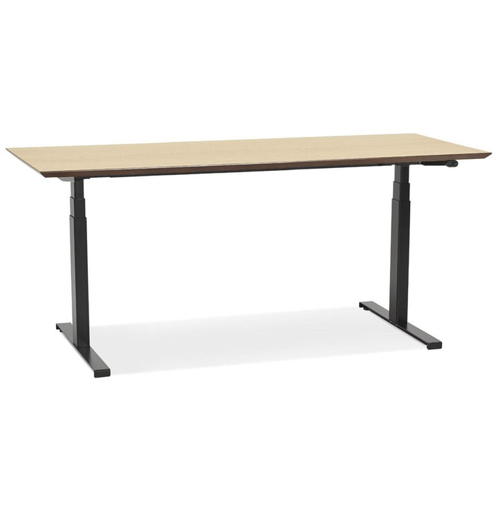 Beige-schwarzer höhenverstellbarer Schreibtisch - 180x90 cm - MDF-Holzplatte - elektrisch von 63-128 cm verstellbar - elegant und geräumig - Kadima Design_