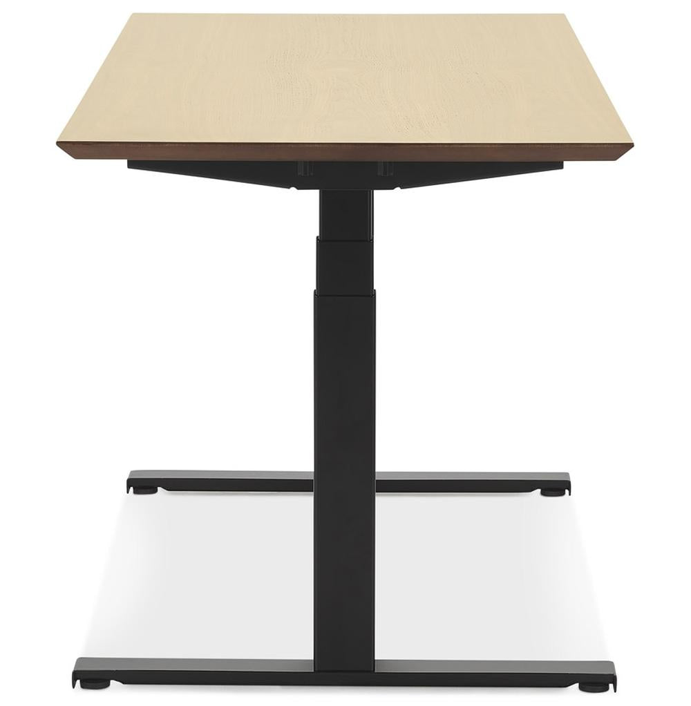 Ergonomischer Arbeitstisch - Beige-schwarze MDF-Platte - 180x90 cm - elektrisch verstellbar 63-128 cm - fördert gesundes Arbeiten - Kadima Design_