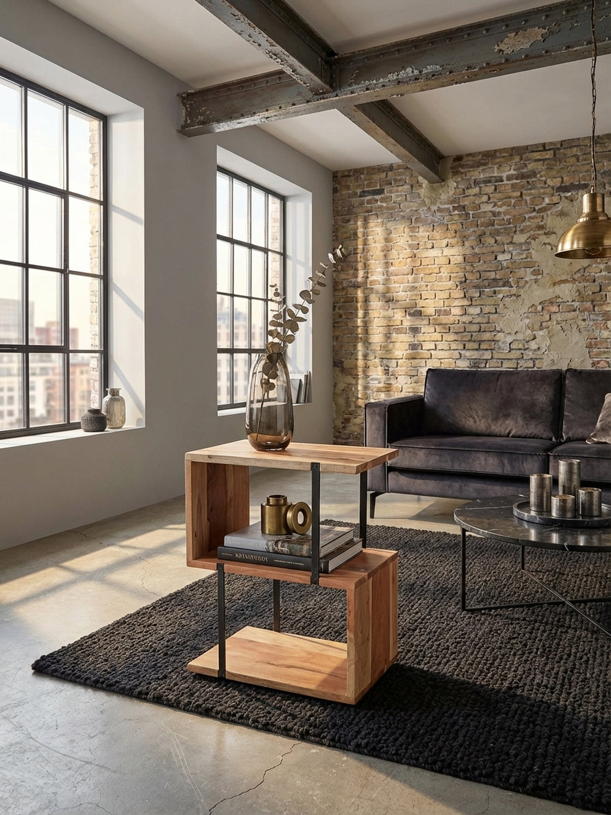 Design Beistelltisch S-Form Akazie Massivholz