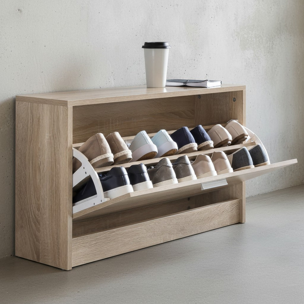 Holz Schuhkipper Bank_ Kippfächer_ verstellbarer Einlegeboden_ Melaminharzbeschichtung - KADIMA DESIGN_Farbe_ Beige_ Größe_ 80x24x47 cm_