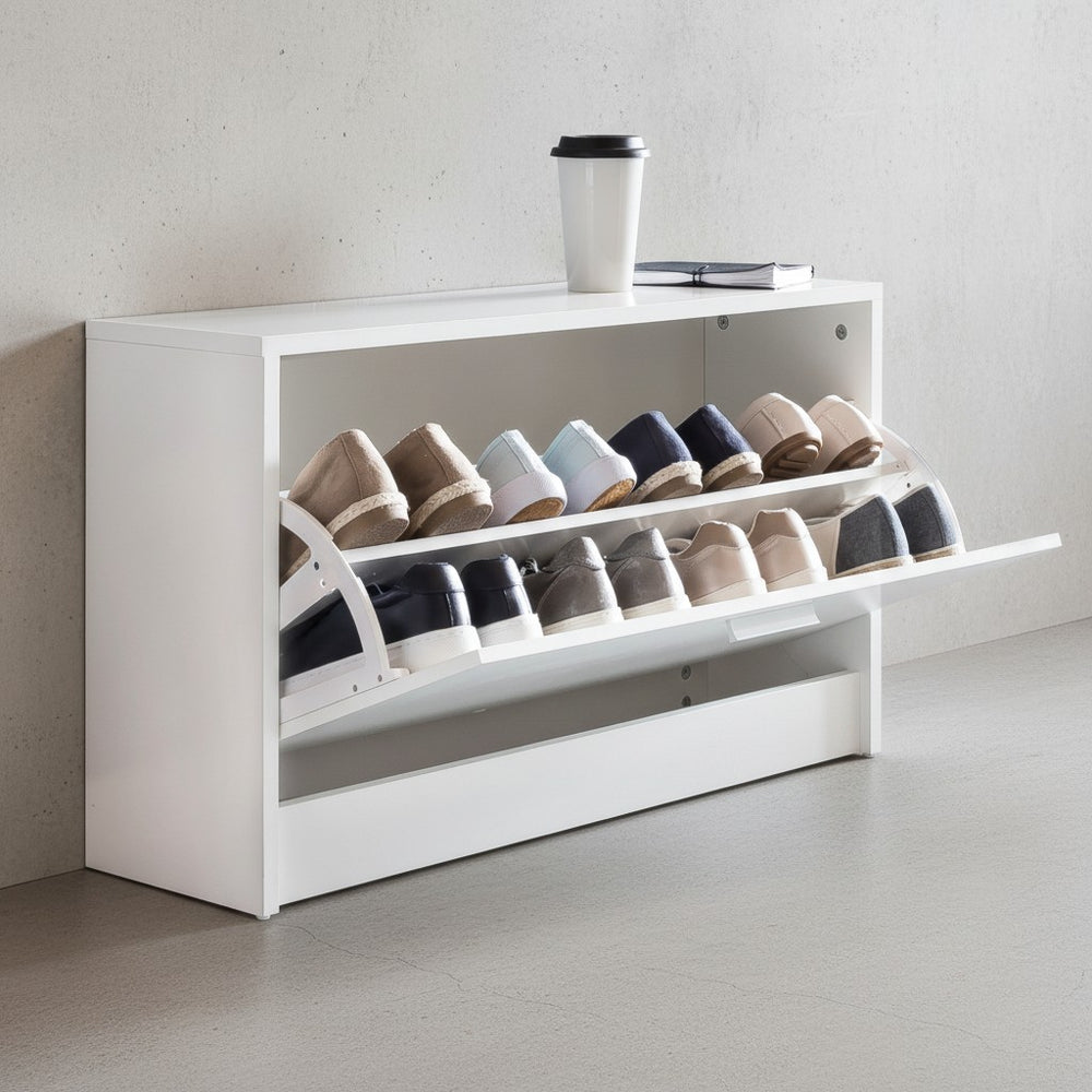 Holz Schuhkipper Bank_ Kippfächer_ verstellbarer Einlegeboden_ Melaminharzbeschichtung - KADIMA DESIGN_Farbe_ Weiß_ Größe_ 80x24x47 cm_