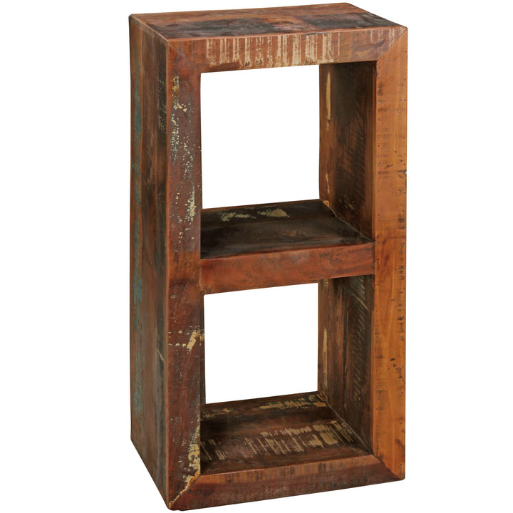 Holzregal EWA_ Rustikales Standregal_ Cube-Form_ Vintage-Shabby-Look_ 2 Innenräume_ recyceltes Mango-Massivholz - KADIMA DESIGN_Farbe_ Braun_ Größe_ 45x35x90 cm_