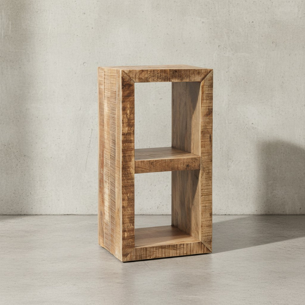 Holzregal EWA_ Rustikales Standregal_ Cube-Form_ Vintage-Shabby-Look_ 2 Innenräume_ recyceltes Mango-Massivholz - KADIMA DESIGN_Farbe_ Beige_ Größe_ 45x35x90 cm_