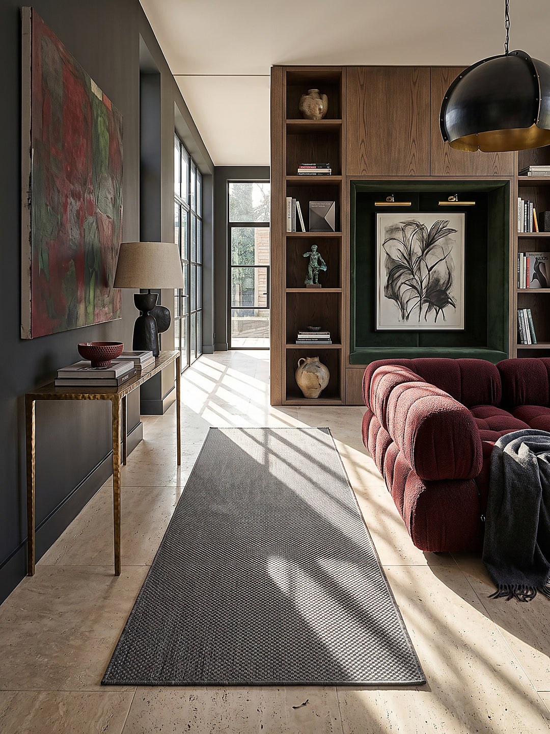 Teppich Anthrazit Läufer im modernen Wohnzimmer_