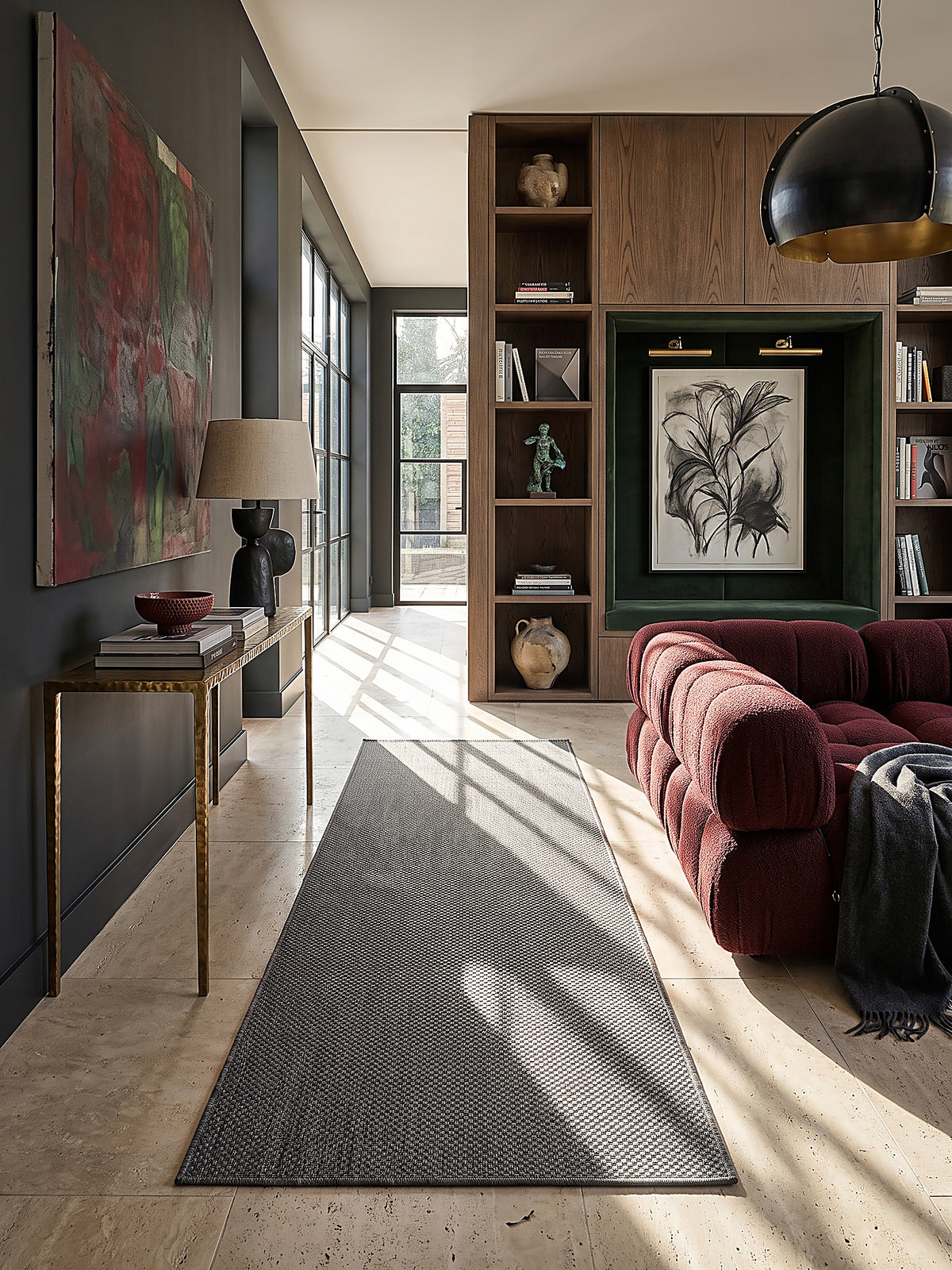 Teppich Anthrazit Läufer im modernen Wohnzimmer_