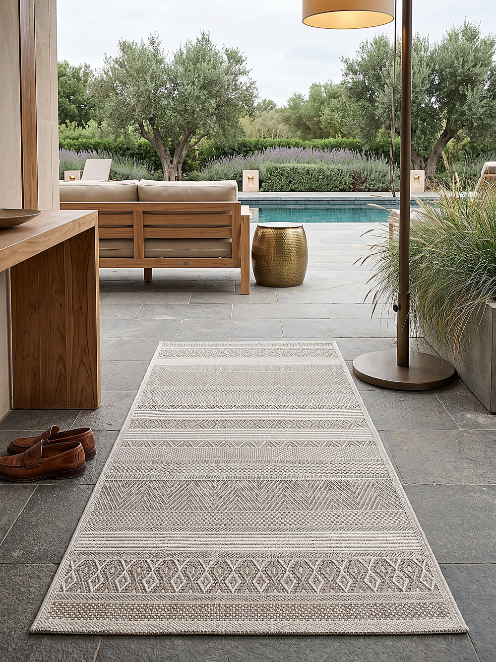 Teppich Beige Läufer Draufsicht_