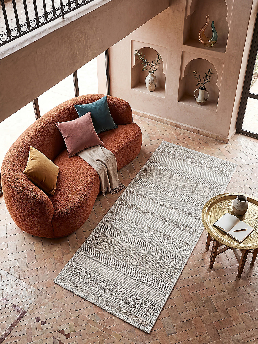 Teppich Beige Läufer Draufsicht_