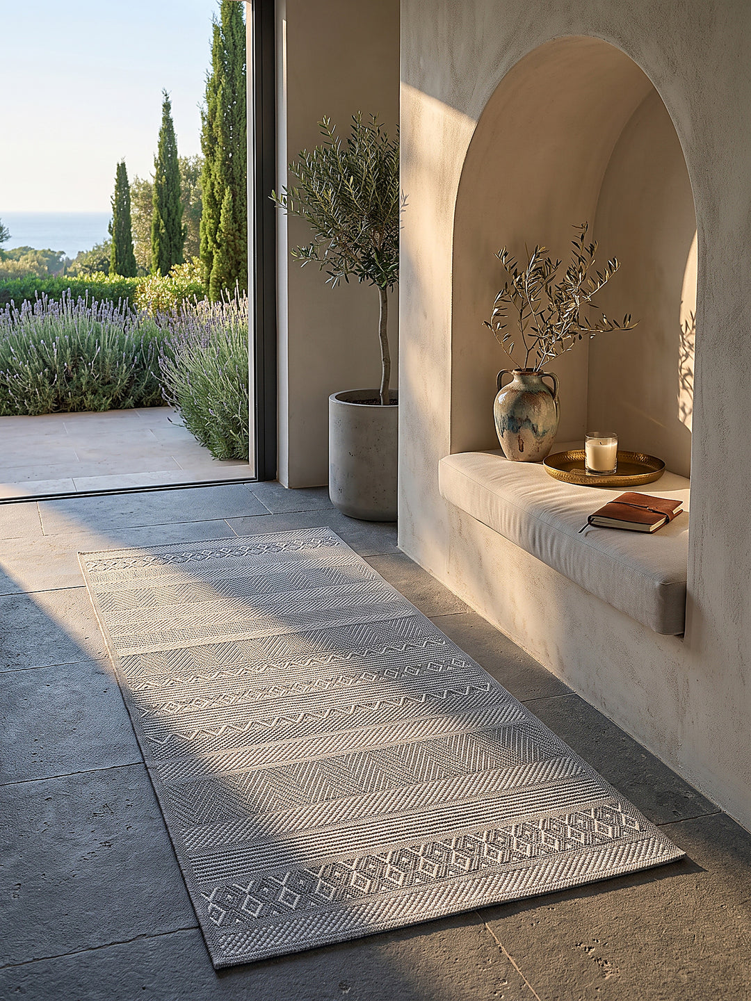 Teppich Grau Läufer gemütliche Wohnszene_