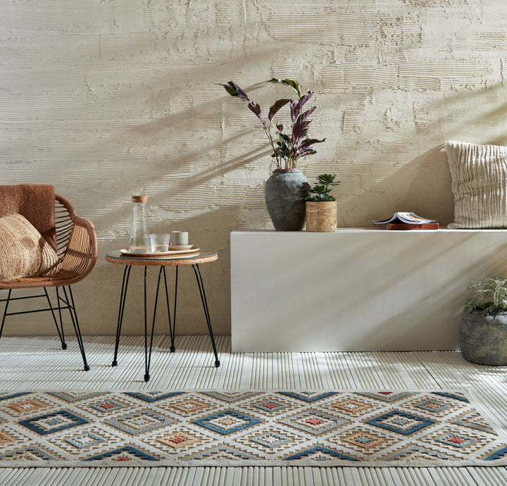 Outdoor Teppich Boho Orientalisch - Terrasse schmutzabweisend_Natur-Multicolor_Läufer_