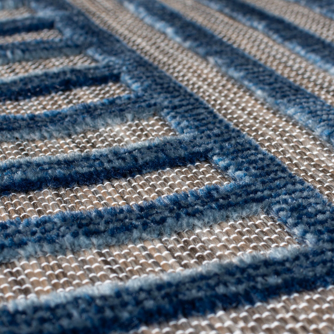 Outdoor Teppich Geometrisch - Terrasse schmutzabweisend_Blau_Läufer_