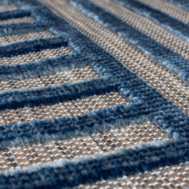 Outdoor Teppich Geometrisch - Terrasse schmutzabweisend_Blau_Läufer_