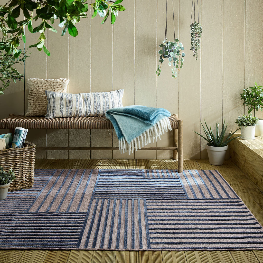 Outdoor Teppich Geometrisch - Terrasse schmutzabweisend_Blau_Rechteckig_