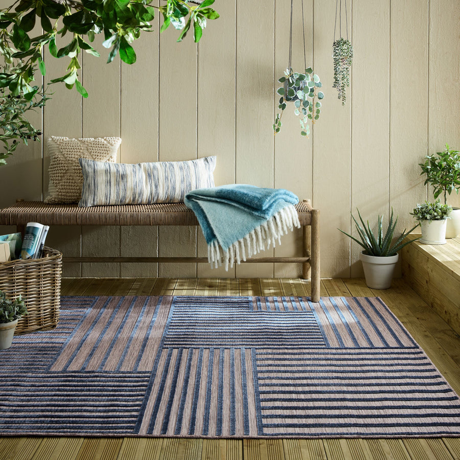 Outdoor Teppich Geometrisch - Terrasse schmutzabweisend_Blau_Rechteckig_