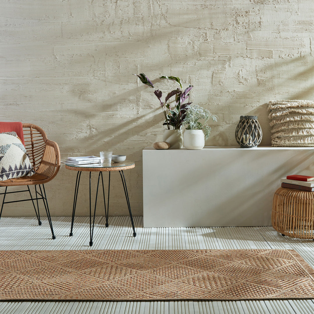 Outdoor Teppich Rauten Natural - Balkon schmutzabweisend_Natur-Terrakotta_Läufer_