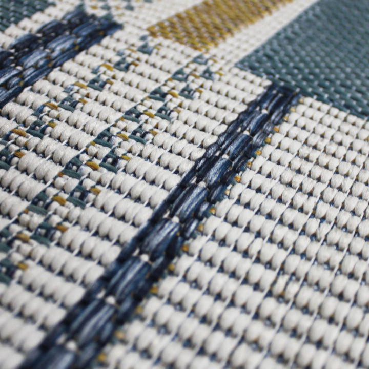 Outdoor Teppich Geometrische Muster - Terrasse schmutzabweisend_Blau-Gelb_Läufer_
