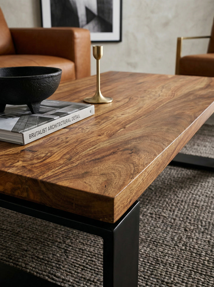 Industrial Couchtisch_ Holz und Metall_ 115x60 cm_ Einzigartige Holzmaserung - KADIMA DESIGN_Größe_ 115x60x35 cm_