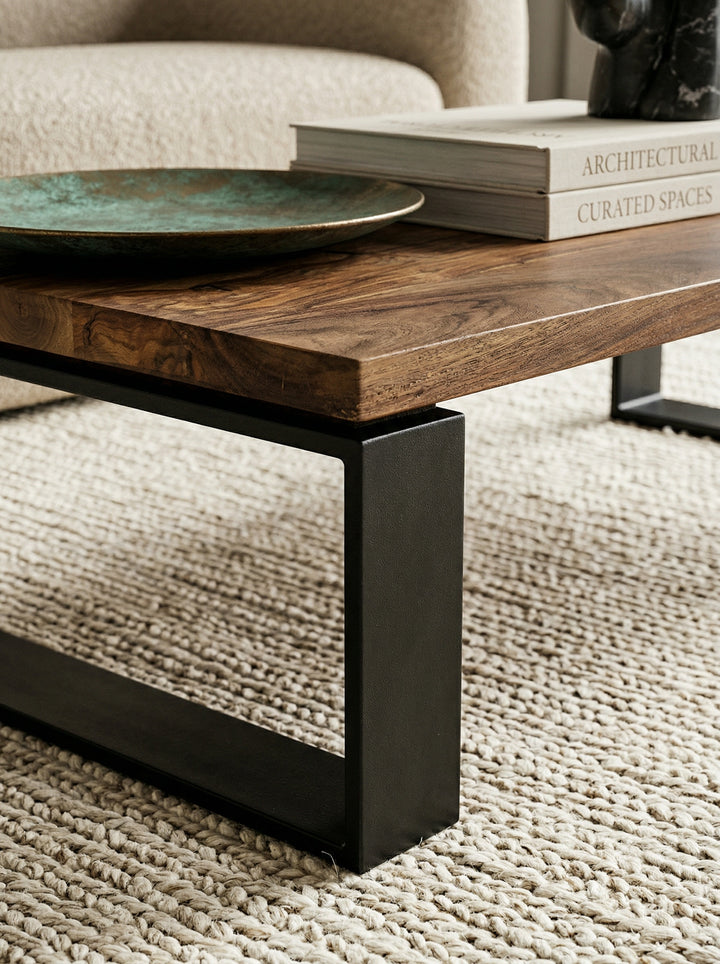 Industrial Couchtisch_ Holz und Metall_ 115x60 cm_ Einzigartige Holzmaserung - KADIMA DESIGN_Größe_ 115x60x35 cm_