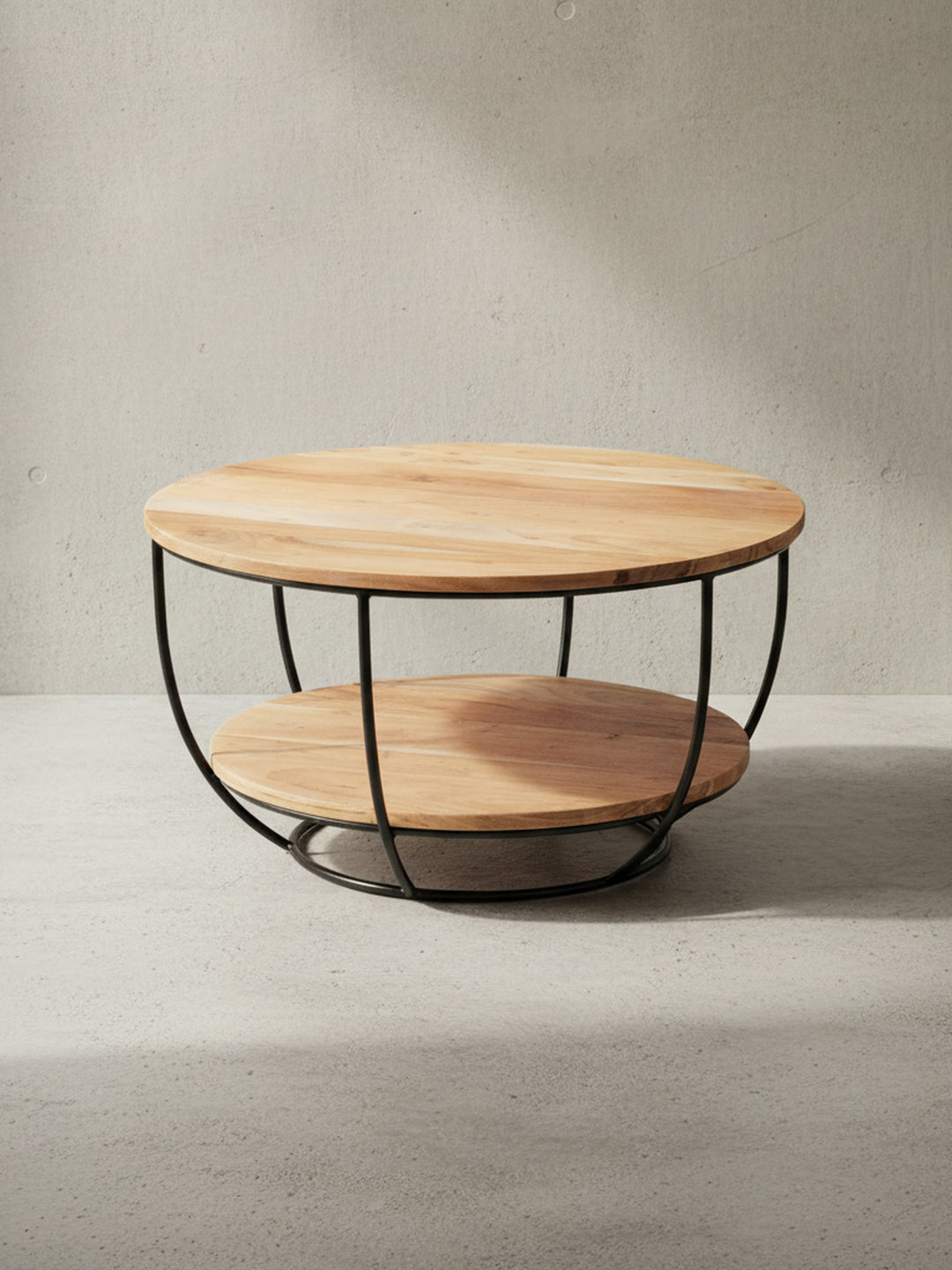 Technisches Maßbild des Couchtisches mit exakten Abmessungen: Breite 60 cm, Höhe 34,5 cm, Tiefe 60 cm für die präzise Raumplanung._
