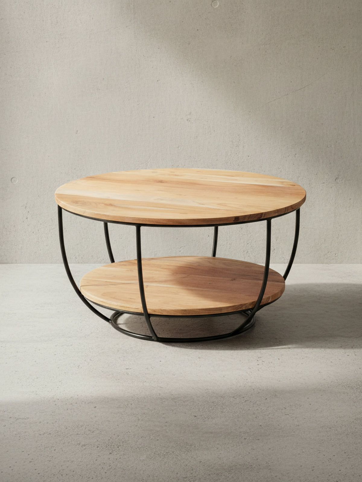 Technisches Maßbild des Couchtisches mit exakten Abmessungen: Breite 60 cm, Höhe 34,5 cm, Tiefe 60 cm für die präzise Raumplanung.