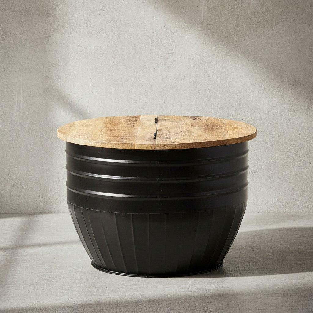 Industrial Couchtisch aus Mango Massivholz_ Stauraum_ Handgefertigtes Unikat - KADIMA DESIGN_Größe_ 60x60x41 cm_