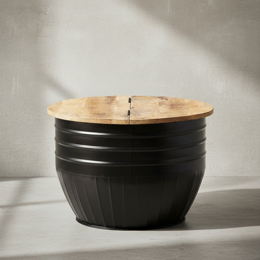 Industrial Couchtisch aus Mango Massivholz_ Stauraum_ Handgefertigtes Unikat - KADIMA DESIGN_Größe_ 60x60x41 cm_