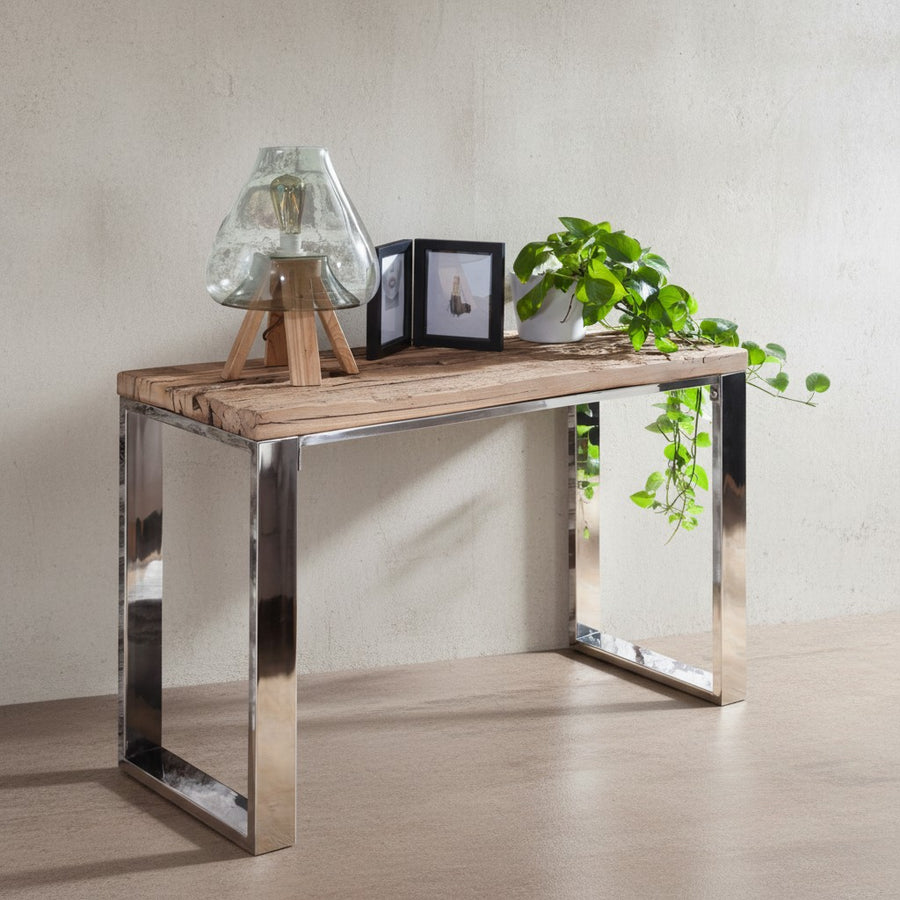 Industrial Konsolentisch aus Massivholz mit Metallbeinen_ Upcycling-Möbelstück_ 115 cm - KADIMA DESIGN_Größe_ 115x46x76 cm_
