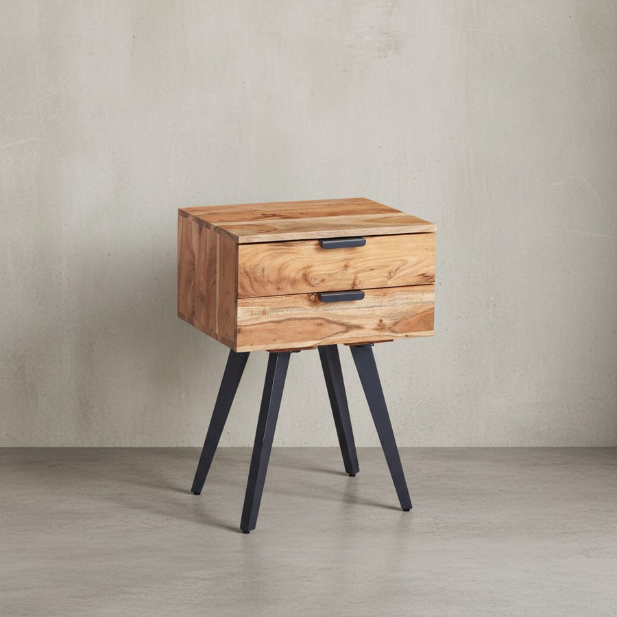 Industrial Nachtkonsole aus Akazien-Massivholz_ Hochwertiges Handmade Unikat_ Braun Grau - KADIMA DESIGN_Größe_ 47x35x65 cm_