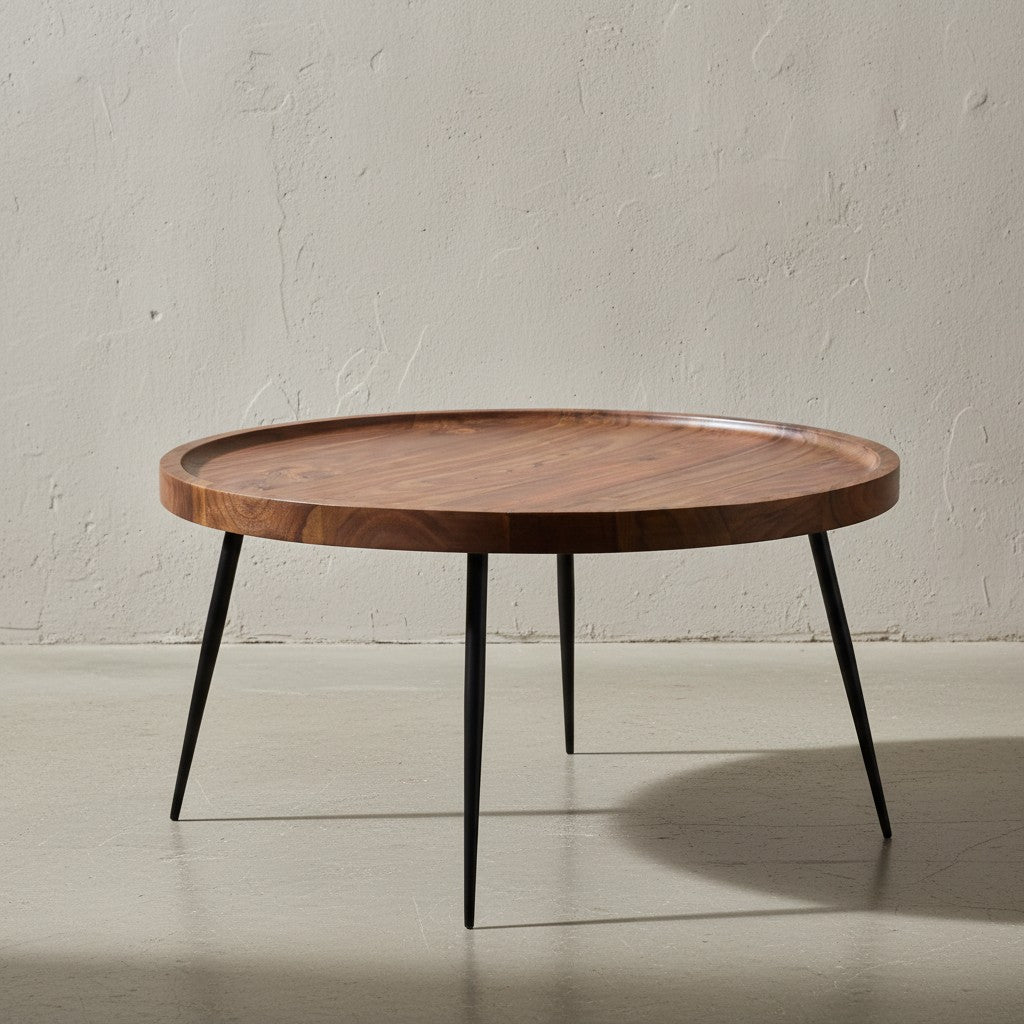 Industrial-Stil Couchtisch_ Runde Holzplatte_ Metallbeine_ handgefertigt_ pflegeleicht - KADIMA DESIGN_Größe_ 75x75x39 cm_