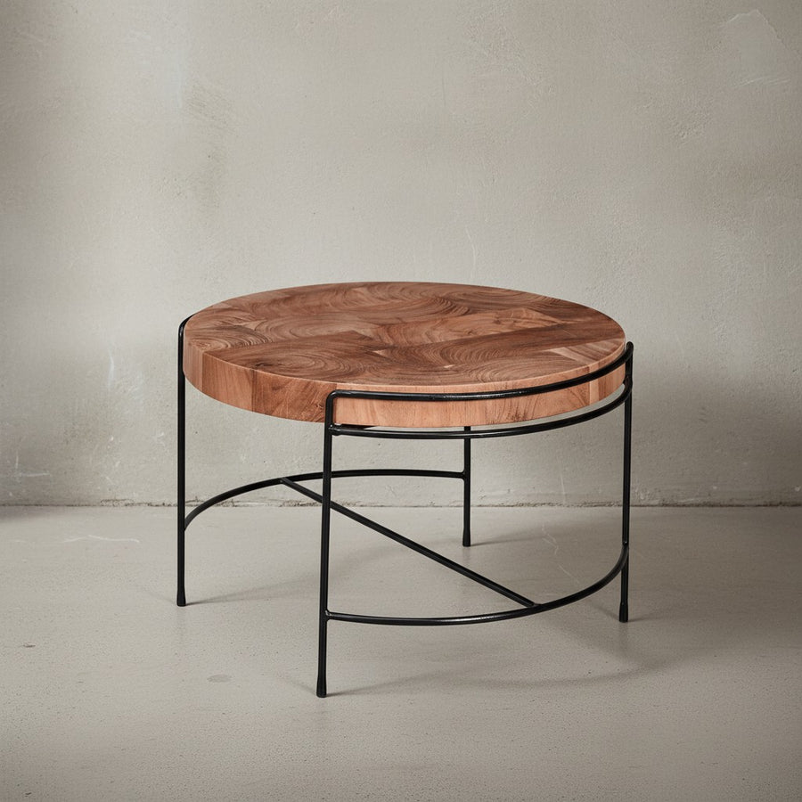 Industrial-Stil Couchtisch aus Akazienholz_ 62x40x62 cm_ Mattschwarzes Metallgestell - KADIMA DESIGN_Größe_ 62x62x40 cm_