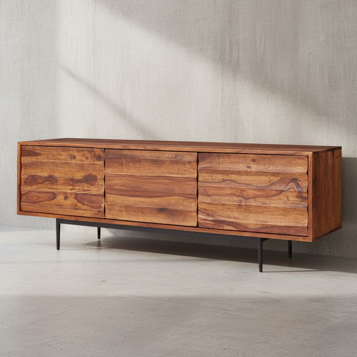 Industrial-Stil TV Lowboard_ Massivholz und Metall_ für TVs bis 55 Zoll_ Handgefertigt - KADIMA DESIGN_Größe_ 147x38x50 cm_