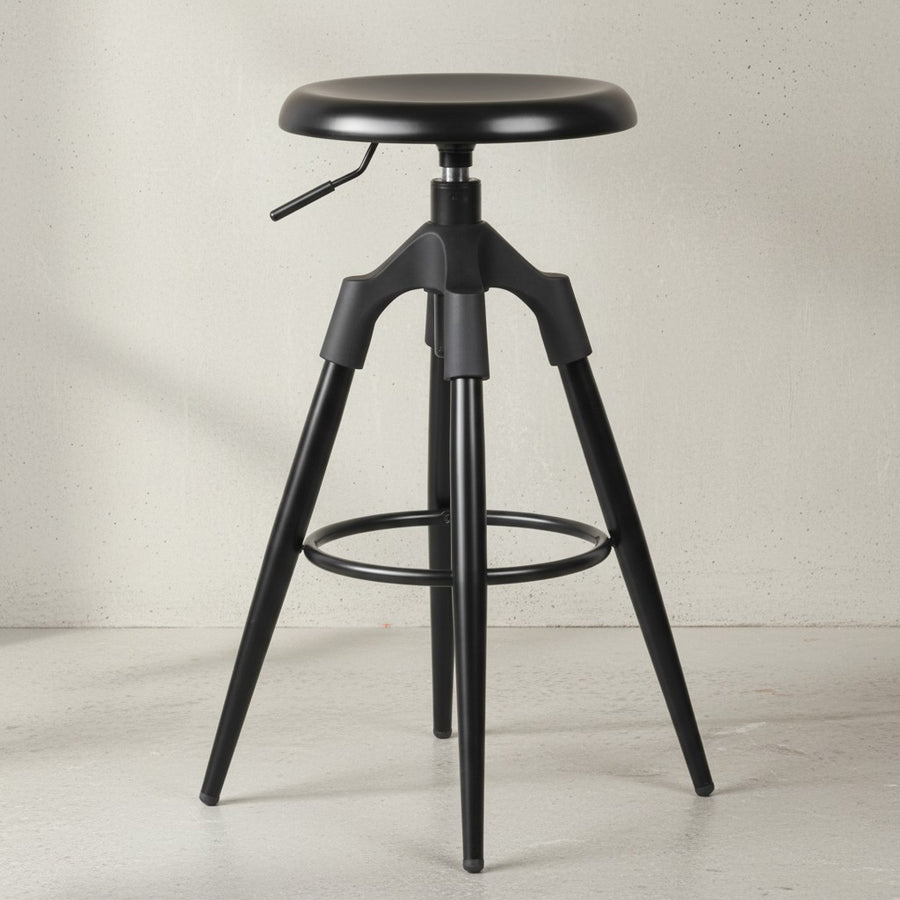Industrie Barhocker TIBER_ Höhenverstellbar_ drehbar_ goldfarben_ Eisenmaterial_ Kunststoffkappen_ 72-80 cm - KADIMA DESIGN_Farbe_ Schwarz_ Größe_ 53x53x80 cm_