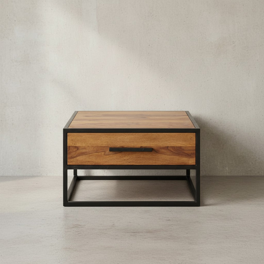 Industrie-Stil Couchtisch_ Metall und Holz_ Schublade_ 50 kg Belastbarkeit - KADIMA DESIGN_Größe_ 65x65x38 cm_