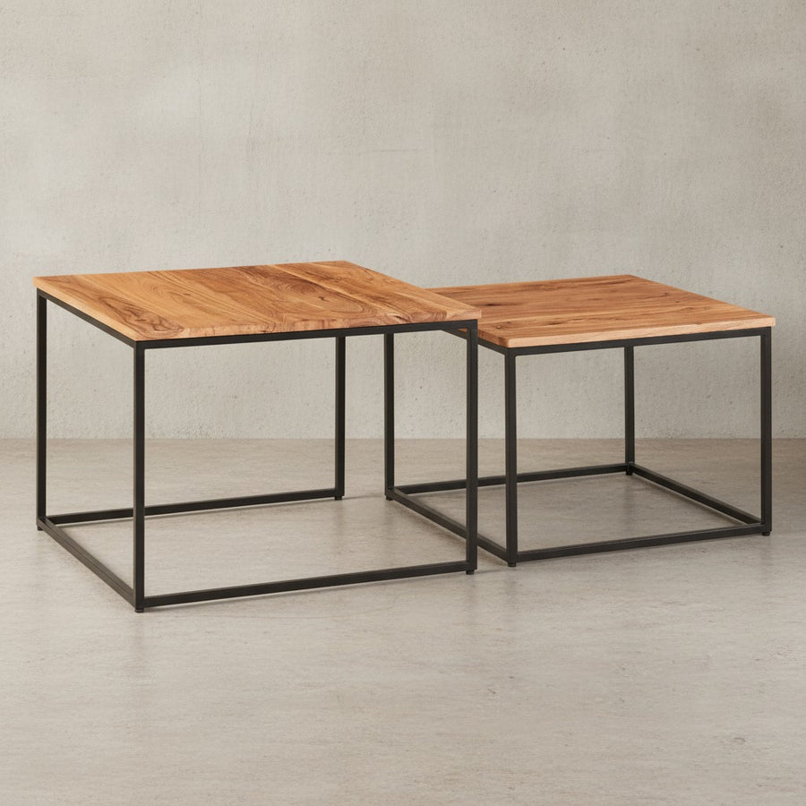 Industrie-Stil Wohnzimmertisch 2er Set_ Holz &amp; Metall_ Quadratisch - KADIMA DESIGN_Größe_ 60x60x46 cm_