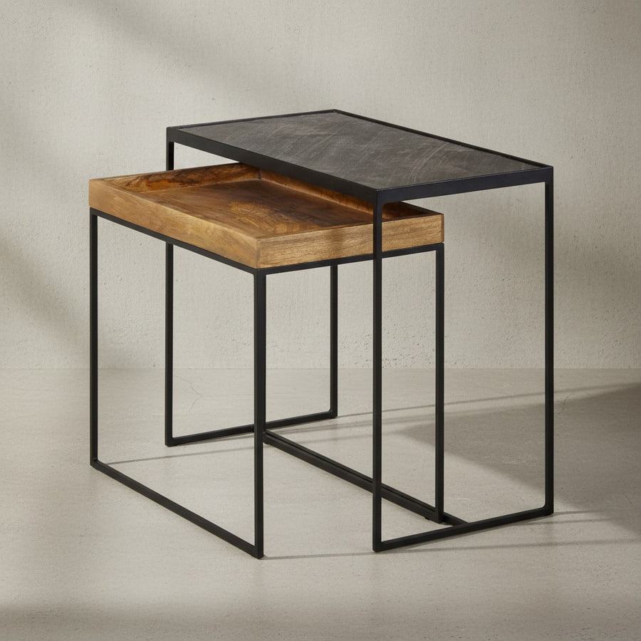 Industrielle Beistelltisch Set_ Mango Massivholz_ Eisen_ Anthrazit/Braun - KADIMA DESIGN_Größe_ 60x30x50 cm_