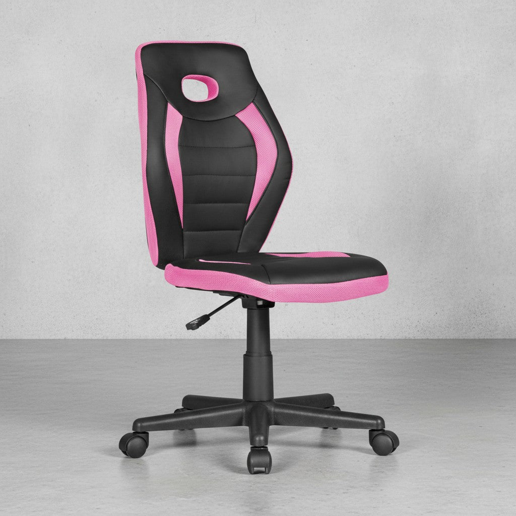 Jugenddrehstuhl_ hohe Rückenlehne_ Schulterunterstützung_ Kunstleder und Mesh_ max. 60 kg Belastbarkeit - KADIMA DESIGN_Farbe_ Rosa_ Größe_ 63x63x103 cm_