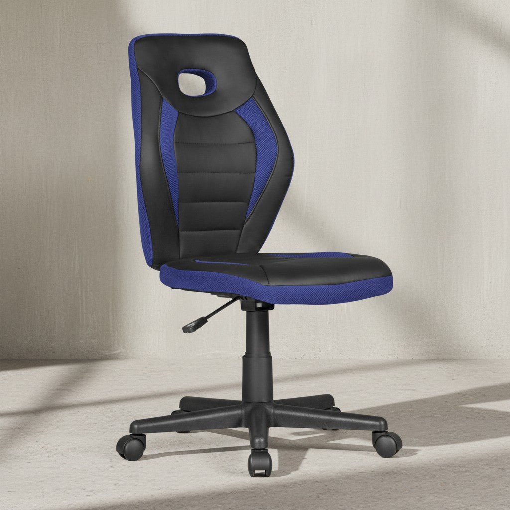 Jugenddrehstuhl_ hohe Rückenlehne_ Schulterunterstützung_ Kunstleder und Mesh_ max. 60 kg Belastbarkeit - KADIMA DESIGN_Farbe_ Blau_ Größe_ 63x63x103 cm_