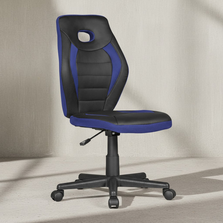 Jugenddrehstuhl_ hohe Rückenlehne_ Schulterunterstützung_ Kunstleder und Mesh_ max. 60 kg Belastbarkeit - KADIMA DESIGN_Farbe_ Blau_ Größe_ 63x63x103 cm_