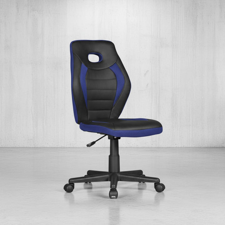 Jugenddrehstuhl_ hohe Rückenlehne_ Schulterunterstützung_ Kunstleder und Mesh_ max. 60 kg Belastbarkeit - KADIMA DESIGN_Farbe_ Blau_ Größe_ 63x63x103 cm_
