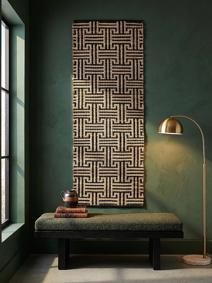 Teppich Natur-Schwarz Läufer als Wandteppich Wanddekoration Textilkunst Interior Design_